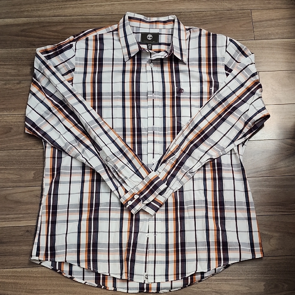 🔥Timberland, Casual Classic Button-Down Shirt, Plaid Brown Orange